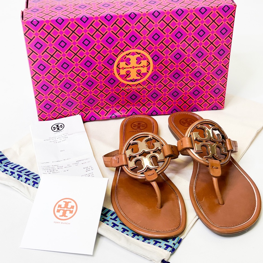 Tory Burch Metal Miller Tan/Rose Gold Size 8